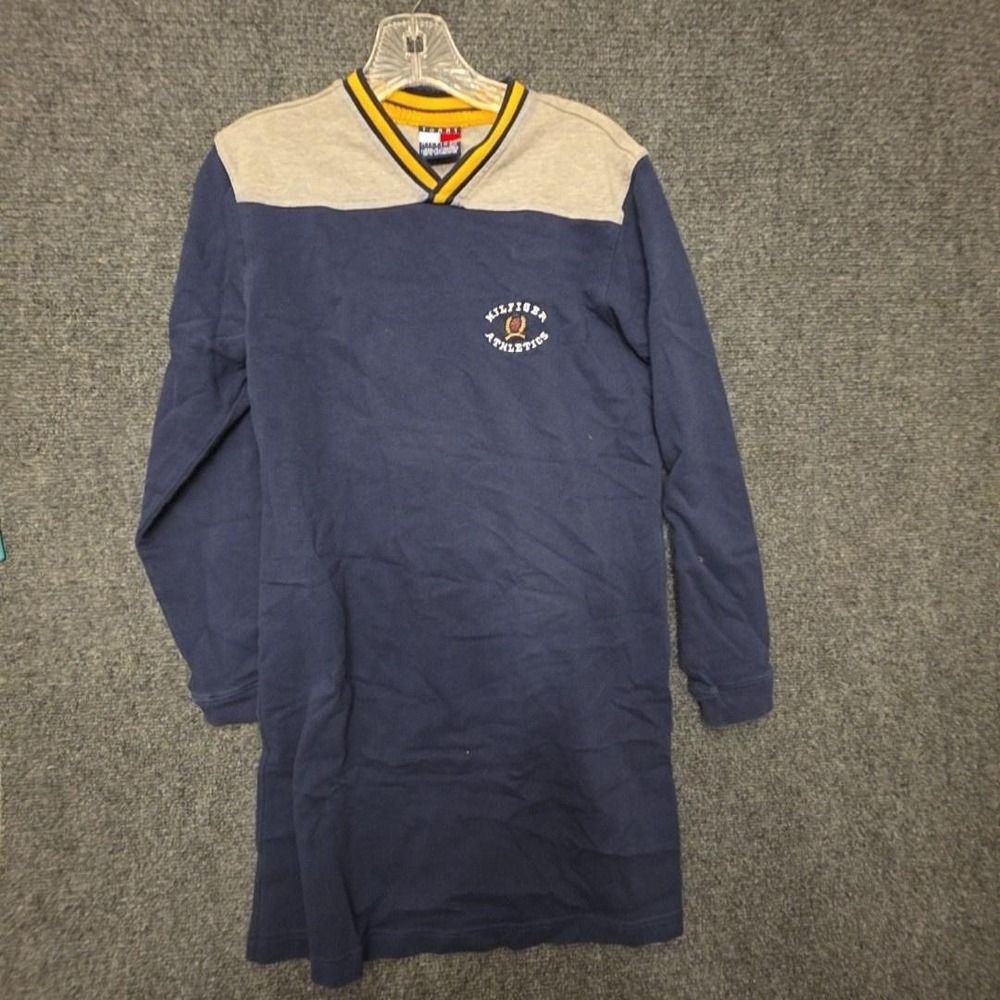 Tommy Hilfiger Shirt Mens M Blue Gray Colorblock Long Sleeve‎ V Neck Athletics